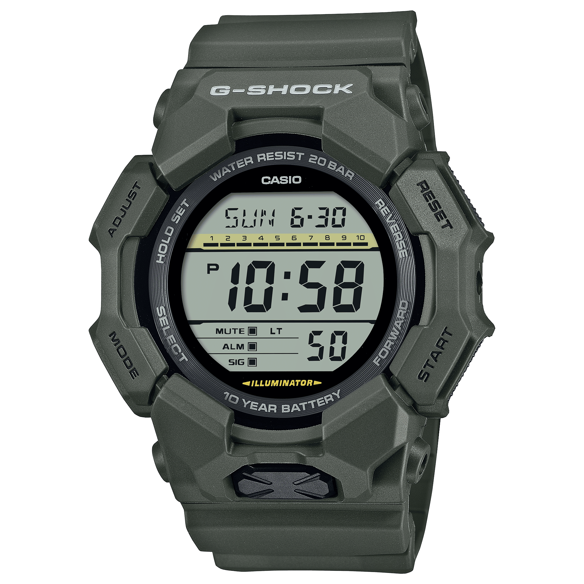 CASIO G-SHOCK GD-010-3DR BLACK DIGITAL DIAL GREEN BIO-BASED RESIN BAND G1605